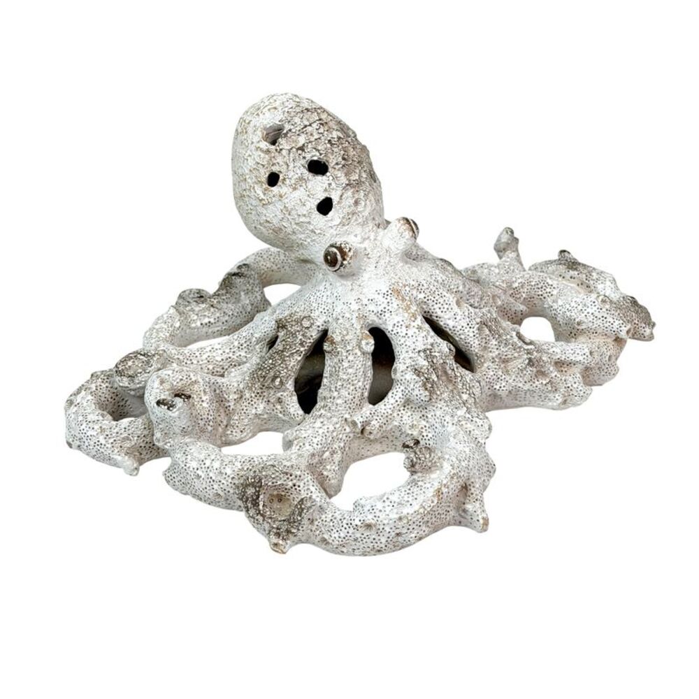 White Coral Octopus Statue Resin Coastal Tabletop Sculpture 11.5 Inch